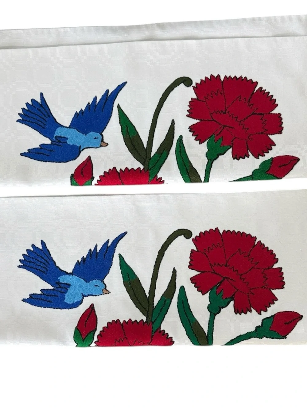 Vintage Embroidered Floral Bird Jacquard Pillow Covers Set of 2 17.5” x 28”